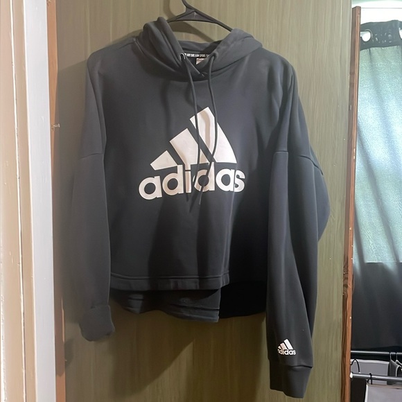 Adidas Black and White Logo Cropped Hoodie - Picture 3 of 3